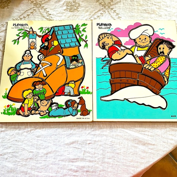 playskool Other - Vintage Playskool wood puzzles. Woman in shoe and rub a dub dub
